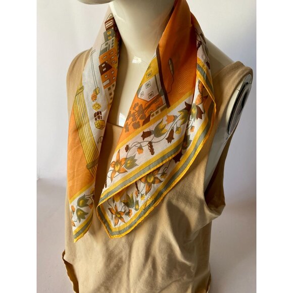 Vintage 60s Sally Gee Floral Print Silk & Rayon Scarf Made in Japan - Picture 7 of 16